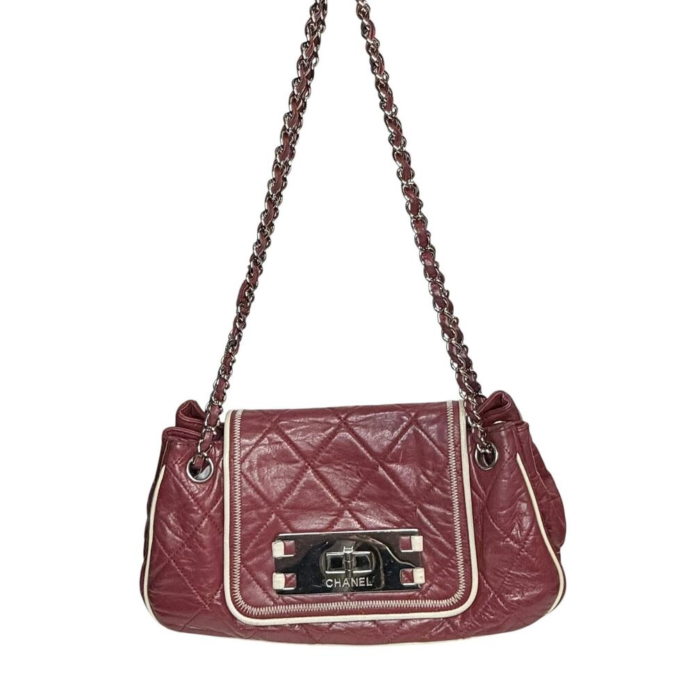 Chanel East West Accordion Flap Bag Red Caviar Leather Silver Hardware w/ COA